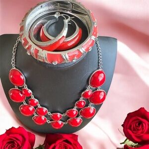 Vintage Elegant Red and Silver Jewelry Set